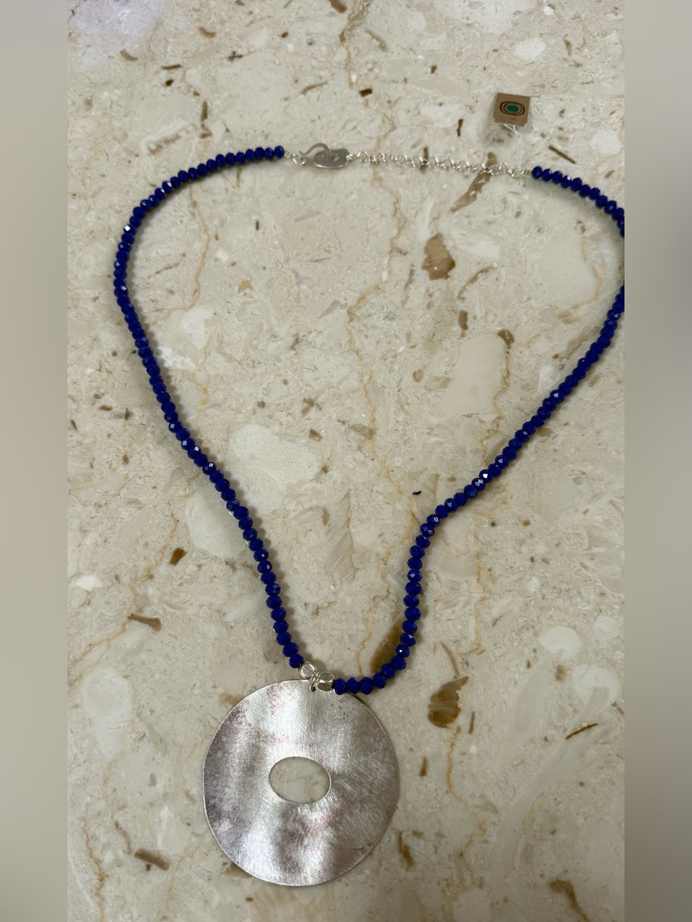 Aura Silver Disc Necklace with Royal Blue Beads